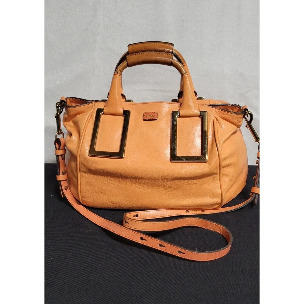 Orange Leather/Gold Hardware Chloe Ethel Satchel With Removable Shoulder Strap